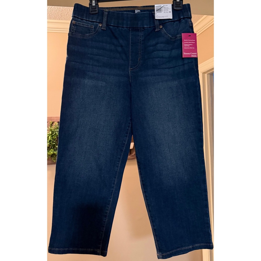 Kim Rogers Womens Tummy Control Pull On Capri Jeans Coastal Wash Blue Size 6